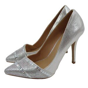 Aldo 9 Metallic Silver Rhinestone Bling Pointed Toe Stiletto Pumps High Heels